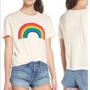 Aviator Nation big rainbow boyfriend cropped t shirt size small